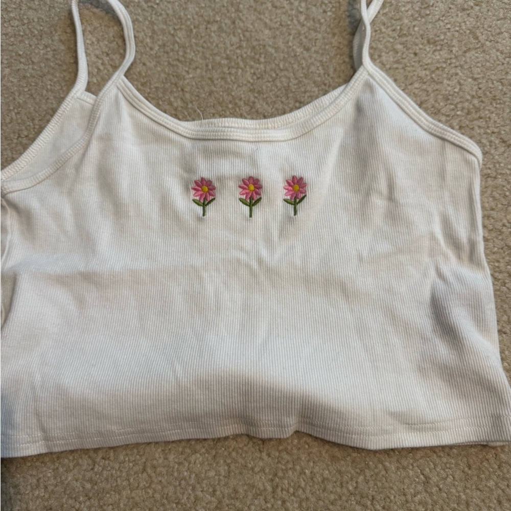 White Crop Top with Floral Embroidery
